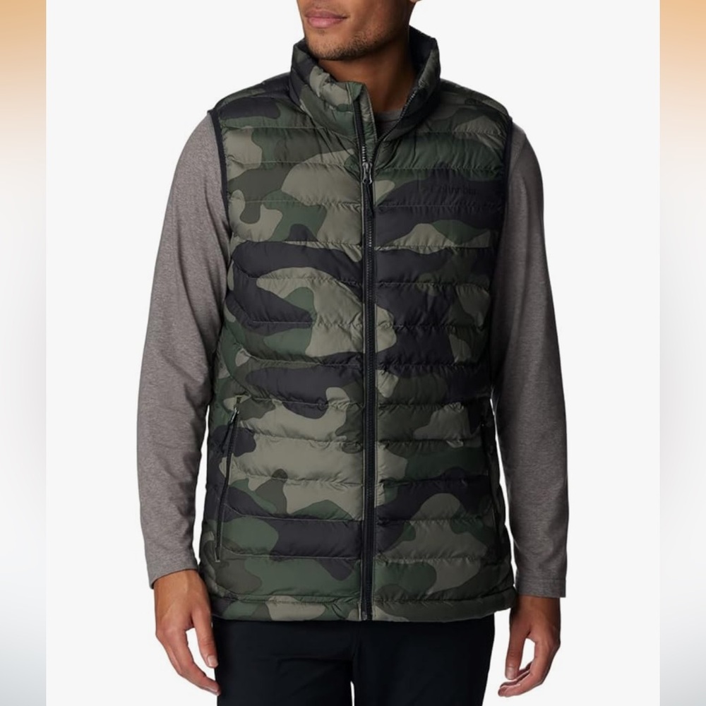 Columbia Men's XL Powder Lite Omno-Heat Green and Black Camo Puffer Vest